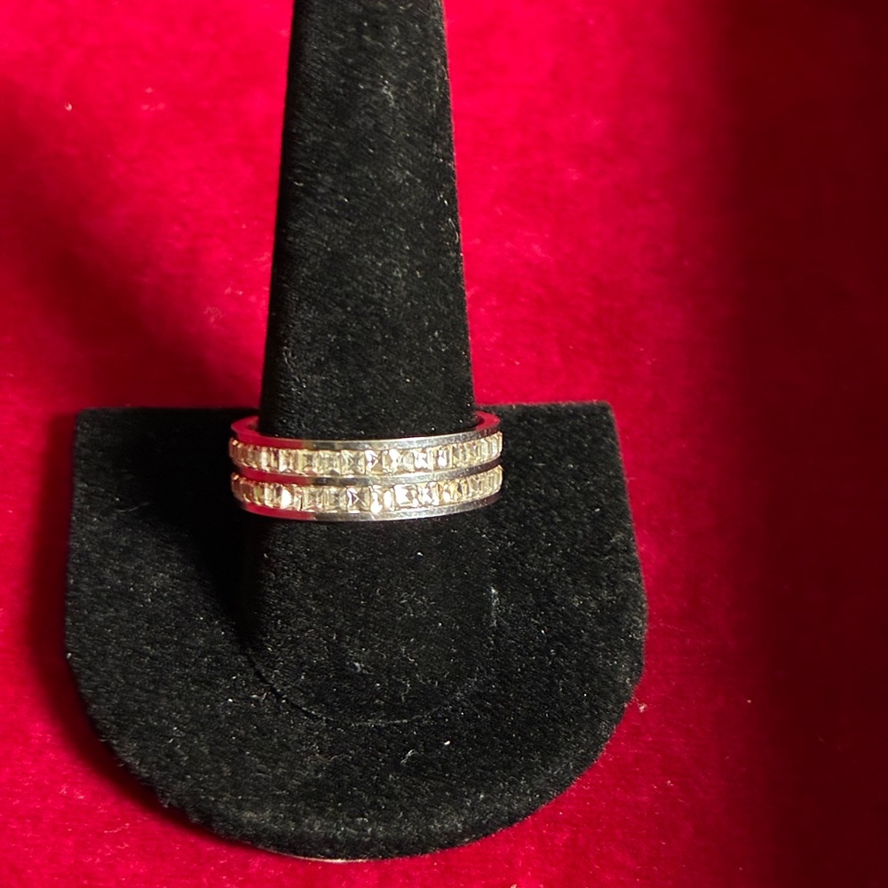 Men's Silver Tone Two-Row Baguette Channel Set Ring - Size 11
